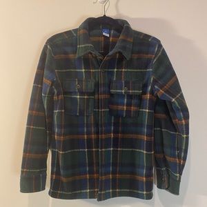 Kids fleece plaid button up shirt.